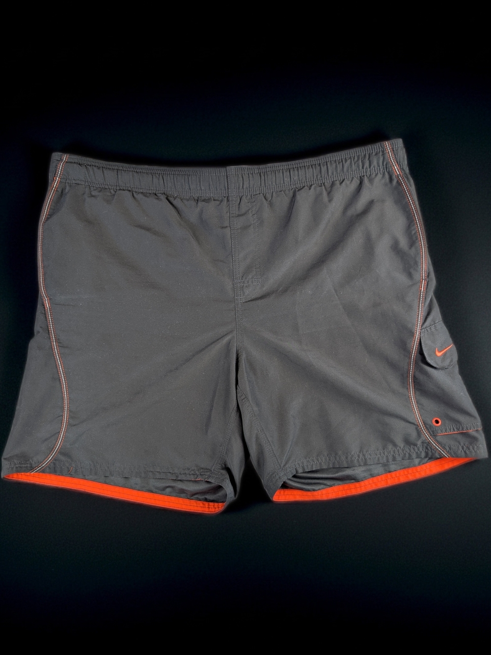 Nike Vintage Swim Trunks Men's Size L Gray Orange Drawstring Pocket Y2K